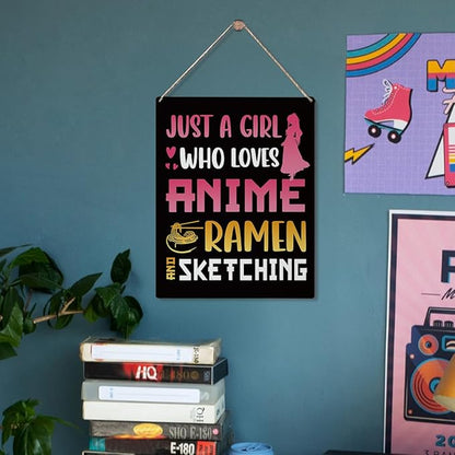 Anime Decor, Funny Just a Girl Who Loves Anime Wood Sign,Rustic Anime Lovers Wooden Hanging Plaque for Home Living Room Girl Bedroom Wall Art Decoration