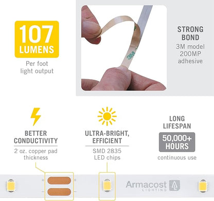 Armacost Lighting 151232 RibbonFlex Home 12V White LED Strip Light Tape 30 LED/m 4000K 16 ft (5m)