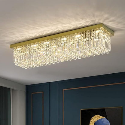7PM Modern Rectangular Chandelier, 10-Light Dining Room & Living Room Flush Mount, Gold (L47' x W10' x H10')