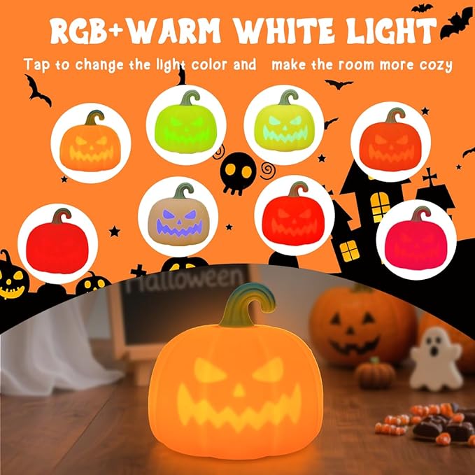 Night Light for Kids, Cute Silicone Nursery Pumpkin Lamp for Baby and Toddler, Halloween NightLight for Boys and Girls,Squishy Kawaii Bedside Lamp for Kids Room