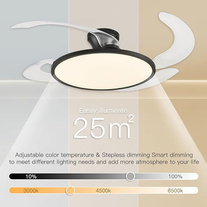 AHAWILL 48 Inch Retractable Ceiling Fan,Low Profile Ceiling Fan with Light and Remote,Modern Black Fan with Retractable Blades for Dinning Room Living Room Bedroom,Dimmable,Timer Setting