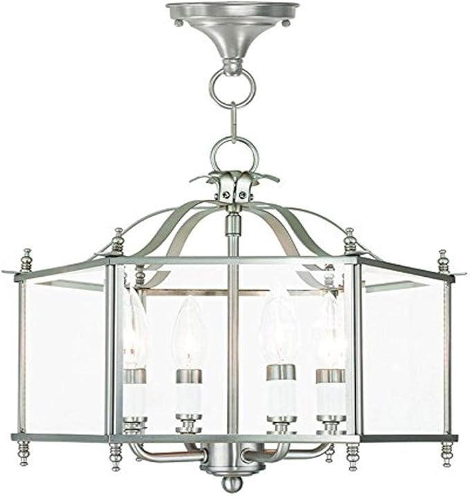 Livex Lighting 4398-91 Livingston 4-Light Convertible Hanging Lantern/Ceiling Mount, Brushed Nickel, 15.5"L x 15.5"W