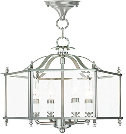 Livex Lighting 4398-91 Livingston 4-Light Convertible Hanging Lantern/Ceiling Mount, Brushed Nickel, 15.5"L x 15.5"W