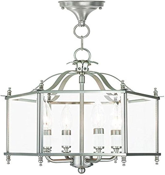 Livex Lighting 4398-91 Livingston 4-Light Convertible Hanging Lantern/Ceiling Mount, Brushed Nickel, 15.5"L x 15.5"W