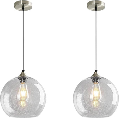 Modern 2-Pack Glass Globe Pendant Lights, Clear Modern Pendant Lighting for Kitchen Island, Clear Glass Hanging Lamps for Dining Room Living Room Bedroom, Medium 7.87 Inch Fixture (Bulbs Not Included)