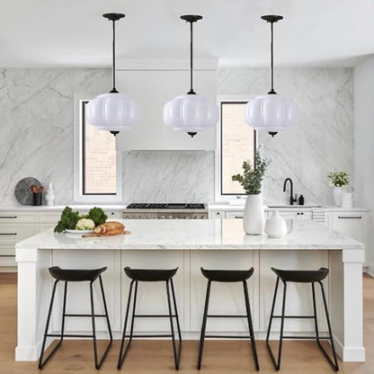 Milk White Glass Pendant Light Vintage Schoolhouse Lighting Opal Glass Chandelier Traditional Black Semi Flush Mount Ceiling Light for Bedroom Kitchen Dining Room