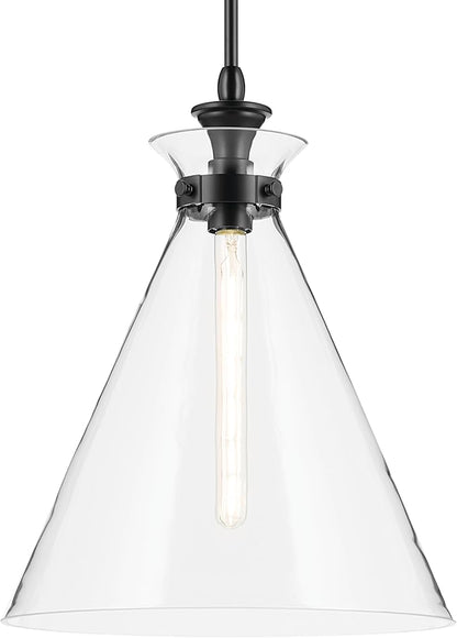 Kichler Laria 1-Light Pendant, Updated Traditional Light, Sloped Ceiling Compatible, for Kitchen with Clear Glass in Black (19.75" x 16"), 52775BKCLR