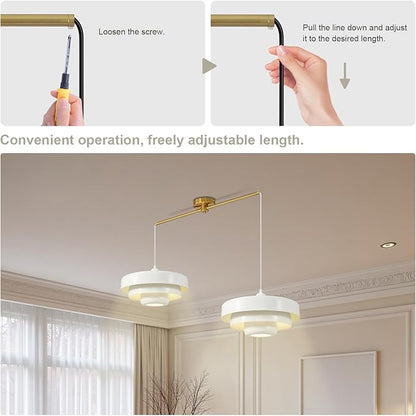 Farmhouse White Pendant Light, 2-Light Industrial Chandelier, Vintage Adjustable Hanging Lights for Kitchen Island, Dining Room, Bedroom, Entryway, Coffee Bar