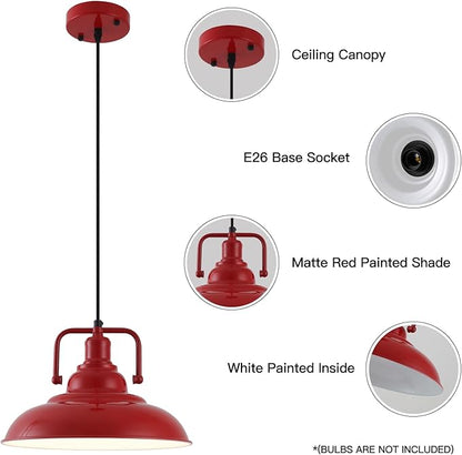 Farmhouse Pendant Light, 2 Packs 12.5inches Red Kitchen Pendant Lights, Island Pendant Lights, Modern Pendant Lights, Pendant Light for Kitchen, Living Room, Bedroom, Hallway