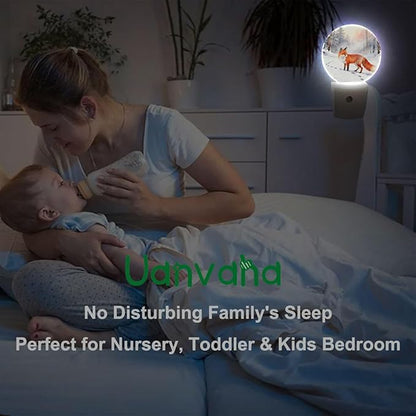 Winter Woods Landscape Night Light Fox in The Snow Dusk to Dawn Plug-in Nightlight Auto Sensor for Bedroom Bathroom Hallway Living Room