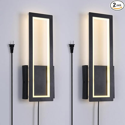 Modern Wall sconces Set of Two Indoor LED Simple Wall Fixture Black Plug in Wall Lights for Living Room Bedroom Hallway Stairs