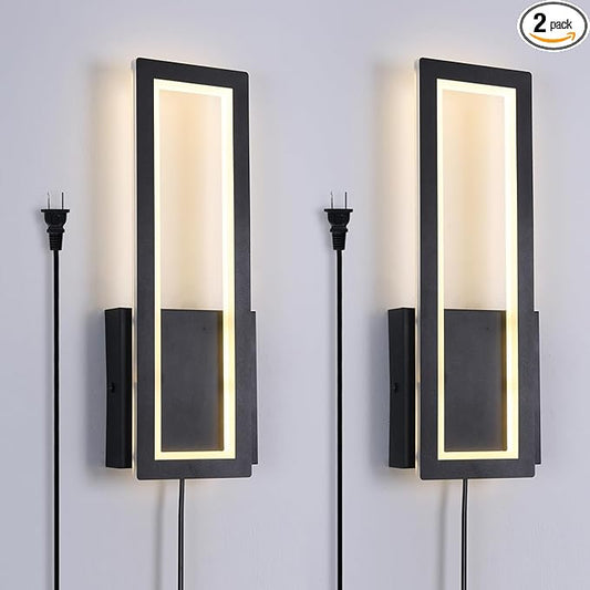 Modern Wall sconces Set of Two Indoor LED Simple Wall Fixture Black Plug in Wall Lights for Living Room Bedroom Hallway Stairs