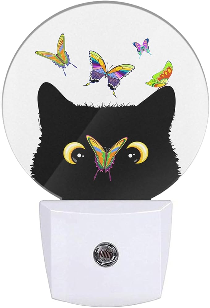 EKOBLA Cat & Butterfly Plug-in Night Light, Butterfly on Kitten Nose Cute LED Nightlight with Dusk to Dawn Sensor for Kids Room