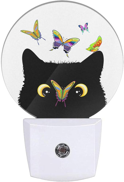 EKOBLA Cat & Butterfly Plug-in Night Light, Butterfly on Kitten Nose Cute LED Nightlight with Dusk to Dawn Sensor for Kids Room
