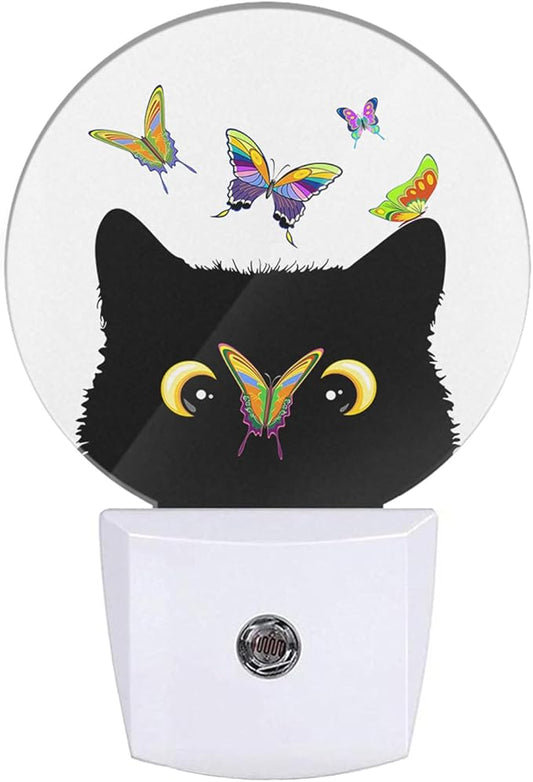 EKOBLA Cat & Butterfly Plug-in Night Light, Butterfly on Kitten Nose Cute LED Nightlight with Dusk to Dawn Sensor for Kids Room