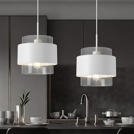 9.8" Modern Pendant Lights Kitchen Island, Industrial Pendant Lighting with Durable Metal Shades, Adjustable Hanging Light Fixtures for Kitchen Island Living Room Hallway,2 Pack