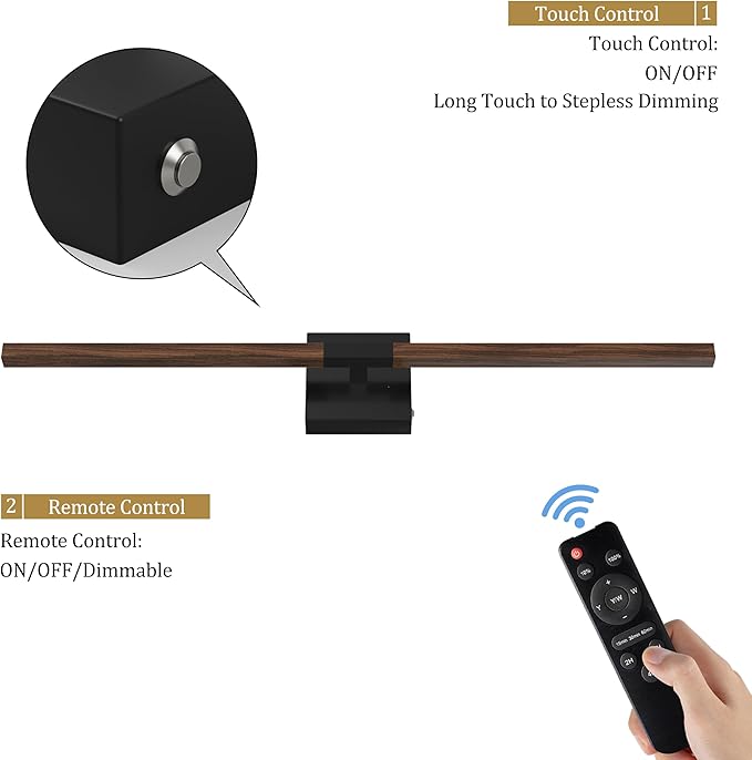 Rayogale 40 Inch Rechargeable Battery Operated Wall Sconce Set Two, 8000mAh Cordless, 3000K/4500K/6000K, Dimmable, Touch Control, 360° Rotation for Living Room Black Walnut(2 Pack)