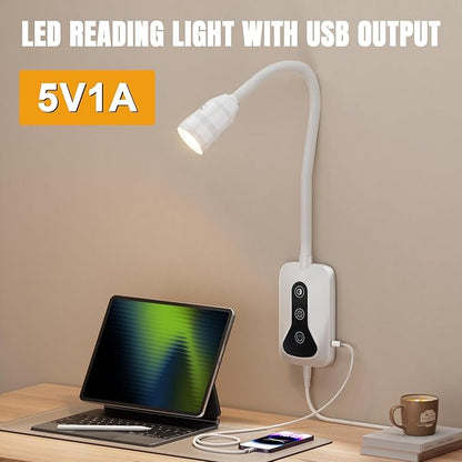 2 Pack Wall Mounted Headboard Reading Light, LED Dimmable Touch Control, Adjustable Neck, Ideal for Bedside, Office, or Reading（White）