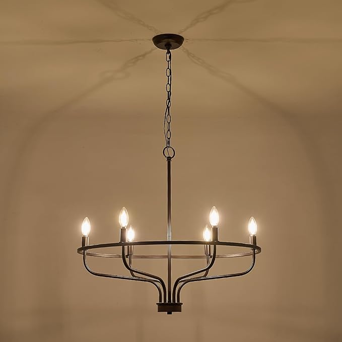 6-Light Farmhouse Oil Rubbed Bronze Chandelier Dining Room Light Fixture Metal Candle Chandeliers for Bedroom Hanging Lighting for Kitchen Living Room Entryway Foyer, 28.54in