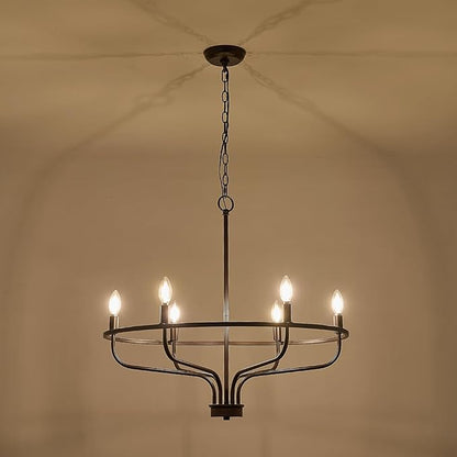 6-Light Farmhouse Oil Rubbed Bronze Chandelier Dining Room Light Fixture Metal Candle Chandeliers for Bedroom Hanging Lighting for Kitchen Living Room Entryway Foyer, 28.54in