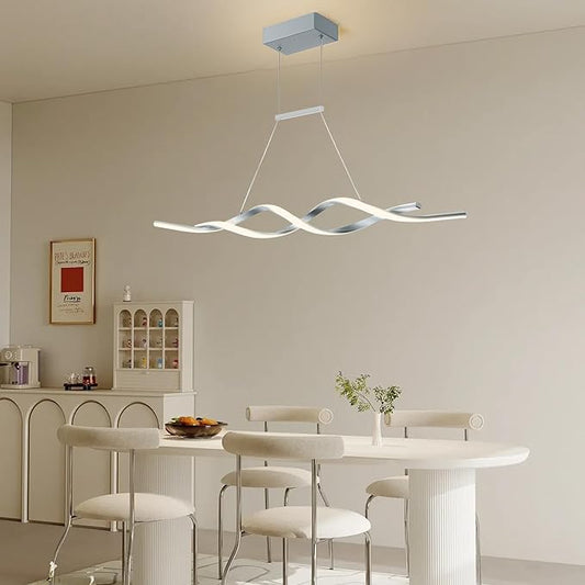 Jaycomey Gray Modern LED Pendant Light, Dimmable Wave Chandelier with Remote Control, Acrylic Hanging Lighting Fixture for Dining Room Kitchen Island, 3000-6000K 28W