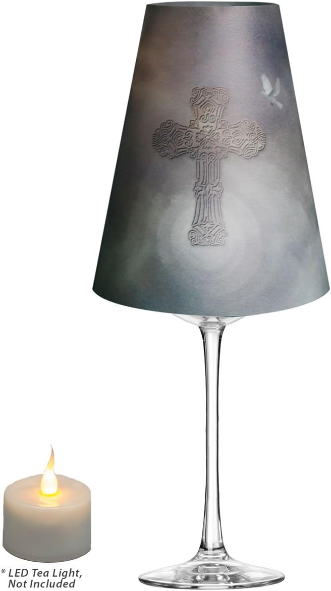 Royal Designs Cross and Dove Vellum Tea Light Paper Wine Glass Lampshade, Party Centerpiece, Set of 20