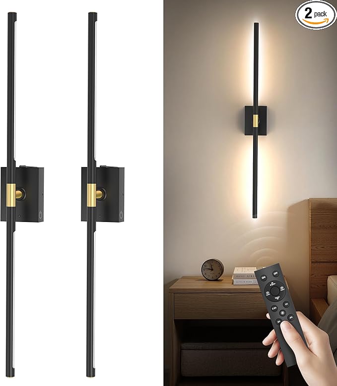 Battery Operated Wall Sconces Set of 2: 10000mAh Rechargeable Wall Lights, Easy Install 360° Rotate 3000K-6000K LED Wireless Wall Light Decor for Bedroom Living Room Hallway Picture Lighting Gallery