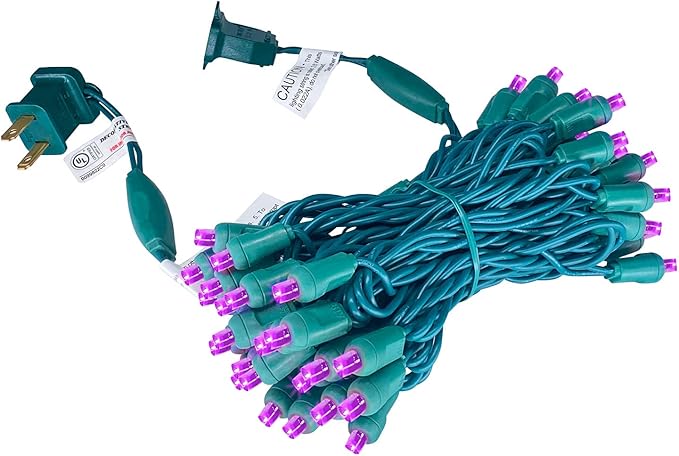 UL Listed 50 Count 5MM Wide Angle Led Christmas Lights Set,Outdoor Mini Led String Lights for Garden Patio Halloween Trees Lighting Decoration,17 Feet Green Wire (Purple Color)