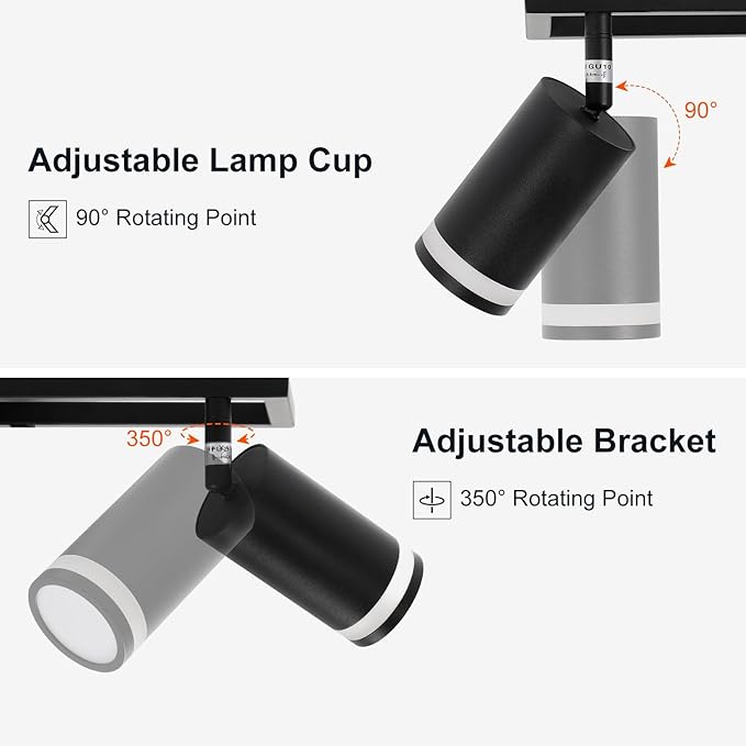 Ketom 6-Light Track Lighting Fixtures Ceiling, GU10 Black Led Ceiling Spotlight, Modern Track Light Kit for Kitchen Hallway Living Room
