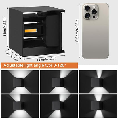2 Pack LED Outdoor Wall Sconces Exterior/Interior,Modern Black Square Aluminum Wall Light Fixture Set,Variable Beam IP65 Waterproof Lights.15W 3-Color-Changeable Up and Down Outdoor Lighting Fixtures.