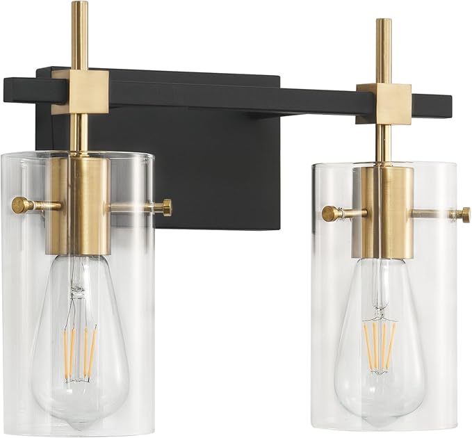SOLFART Vintage Vanity Light Fixtures Wall Light for Bathroom Over Mirror Light with Glass Shade Light Fixtures (2 Lights-Exclude Bulb)