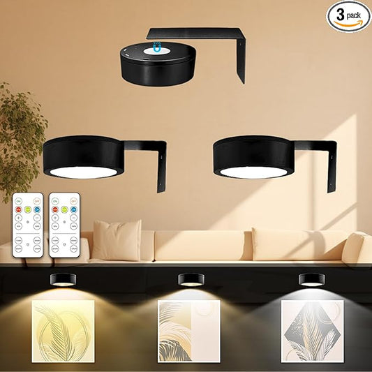 Arixinks 3PACK Picture Light Battery Operated with Remote, Painting Light for Wall Art with 3 Lighting Colors Dimmable, LED Art Display Accent Light on Wall for Poster Dartboard Frame Portrait Black