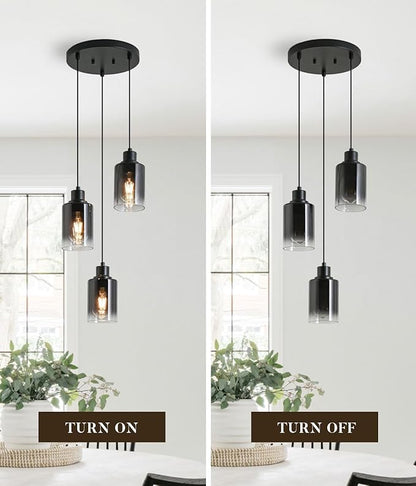 3-Light Black Pendant Lighting, Adjustable Modern Pendant Lights for Kitchen Island, Industrial Cluster Hanging Lights for Dining Table Hallway Bedroom Living Room