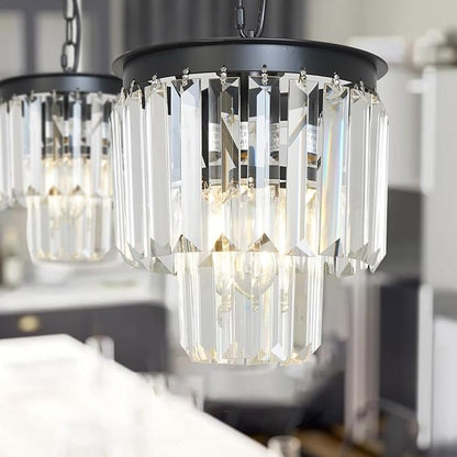 Modern Mini Crystal Chandeliers Small Pendant Light Contemporary Ceiling Pendant Light Fixture for Dining Room, Bedroom, Kitchen Island Entryway 8 Inches, Black