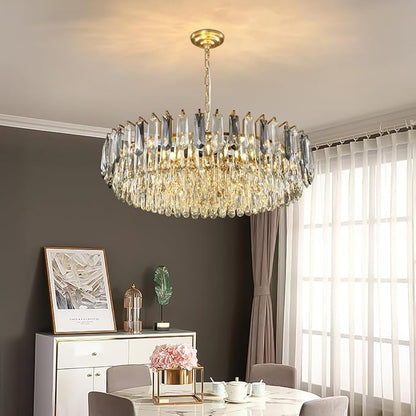 31.5" Modern Crystal Chandelier Gold 3-Tier Luxury Pendant Light Gold Plated Ceiling Pendant Lighting for Dinning Room Living Room Foyer