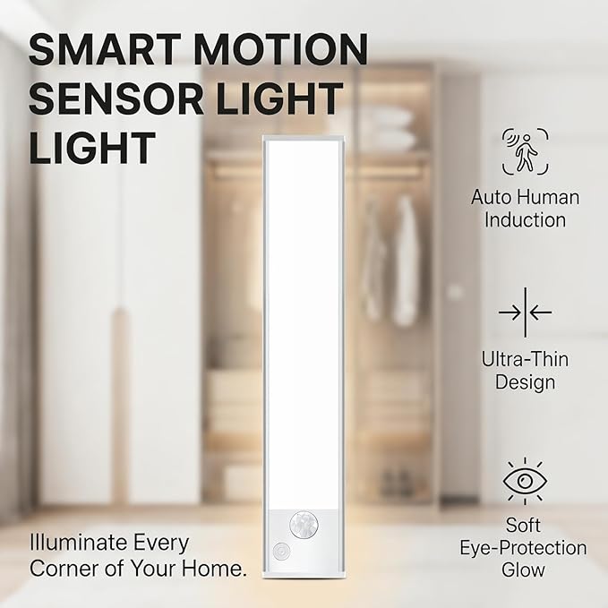 Under Cabinet Rechargeable Lighting: Motion Sensor Dimmable Lights Indoor - Battery Operated Lights - Wireless Activated Closet Light Magnetic Led Light for Kitchen Home Bathroom Counter Shelf