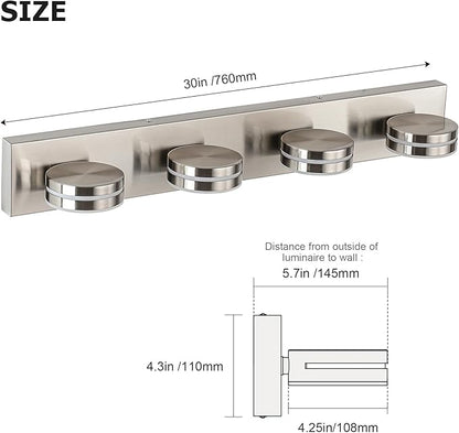 Brushed Nickel Vanity Lights for Bathroom, 4-Light Bathroom Light Fixtures Over Mirror, LED Dimmable Bath Lighting Fixture, Modern Wall Mounted Lighting Fixture