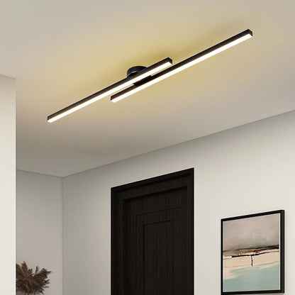 JAYMP 43.3" Modern Ceiling Light with Remote, Black Sputnik Ceiling Lamp, 32W Dimmable LED Lighting Fixture for Dining Room Living Room Kitchen Island Hallway, 2 Lights