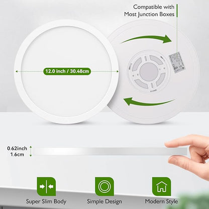 12Inch LED Flush Mount Ceiling Light Fixture, 28W 3200Lm Dimmable Modern Recessed Ceiling Lamp, 5000K Daylight White Round Low Profile Ceiling Light for Kitchen Closet Bedroom Hallway Laundry, 6-Pack