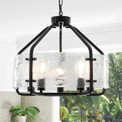 Luupyia 20 Inches Black Glass Drum Chandelier, 5Lights Modern Glass Chandelier, Height Adjustable Drum Chandeliers Crystal Pendant Light Over Dining Room Table Kitchen Entryway Chandeliers for Foyer