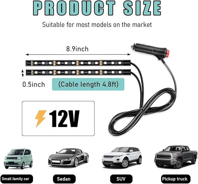 Yourkar Car LED Strip Light, 24 LED Interior Under Dash Atmosphere Lights with Cigarette Lighter, Vehicle Decor Lamp Ambient Night Light Strip Lighting, Universal Car Accessories (Pink Purple)