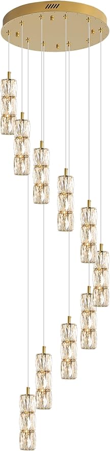 ykolupty Large Chandeliers for Living Room Modern Crystal Gold Chandeliers Spiral Staircase Pendant Light High Ceiling Lamp Fixture for Foyer Entrance Dimmable 2700-6000K
