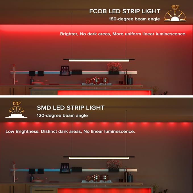 BTF-LIGHTING FCOB COB 3mm Width UL Listed Super Narrow Flexible Uniform LED Strip Light Red Color 16.4FT DC24V CRI 90+ Dimmable LED Ribbon for Kitchen Home Indoor Decor(No Adapter or Controller)