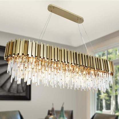 Gold Crystal Chandeliers Dining Room Rectangle L59'' Modern Crystal Chandelier Lighting 22 Light Contemporary Ceiling Light Fixture Chandelier Over Dining Table Golden Extra Large
