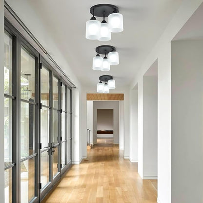 Semi Flush Mount Ceiling Light with Clear Glass Shades,3-Lights Industrial Semi Flush Mount Ceiling Light, 3-Light Industrial Black Light Fixtures Ceiling Mount for Kitchen Living Room Foyer