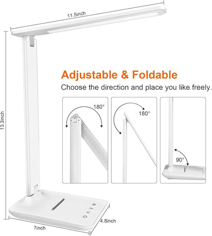 shinelife LED Desk Lamp for Office Home, Bright Desk Light with USB Charging Port, Adjustable Dimmable Desk Lamps 5 Modes 5 Brightness, Touch Study Lamp for Nail, Craft, Puzzle, Sewing, Study, White