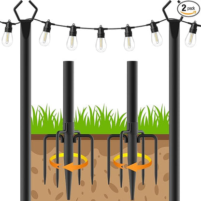 Beizelte 2 Pack String Light Poles,10 Ft Light Poles for Outside String Lights,Outdoor Lights Pole with Fork,Metal Poles Stand for Patio Deck Backyard