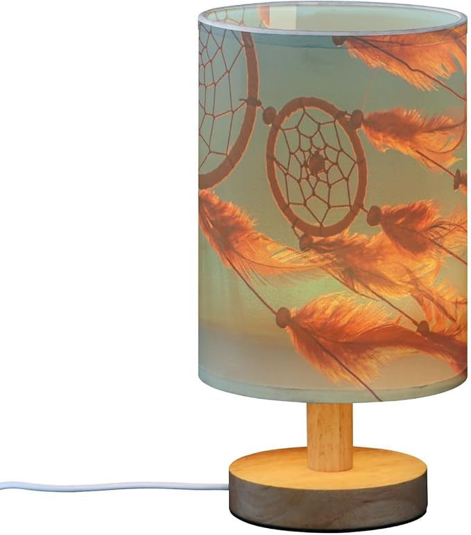 Table Lamp Dream Catcher Sunset Sky Boho Chic Dreamcatcher Ethnic Tribal Nightstand Lamp with Wood Base Fabric Lamp Shade Bedside Desk Lamp for Living Room Bedroom Kids Room Office