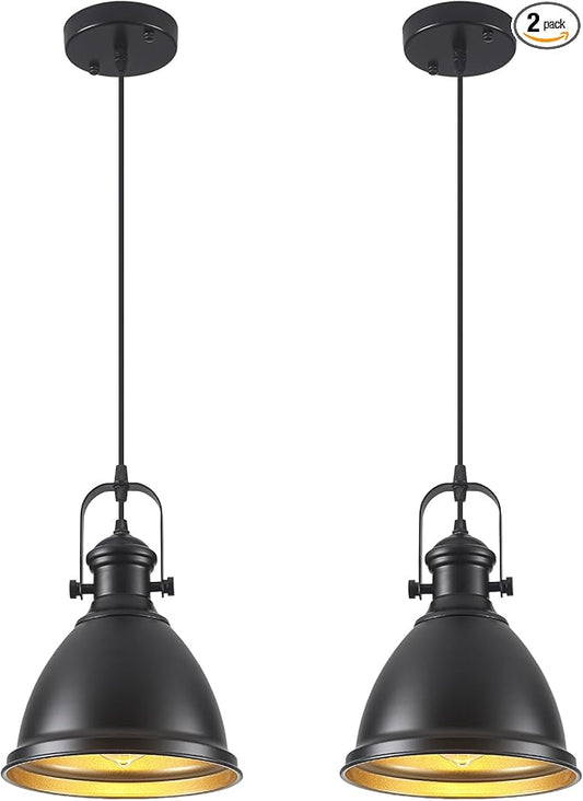 Farmhouse Pendant Lights Kitchen Island, 8.6 inches Matte Black Pendant Light Fixtures, Industrial Kitchen Pendant Lighting, Modern Hanging Light Fixture for Kitchen Sink Dining Room, 2 Pack