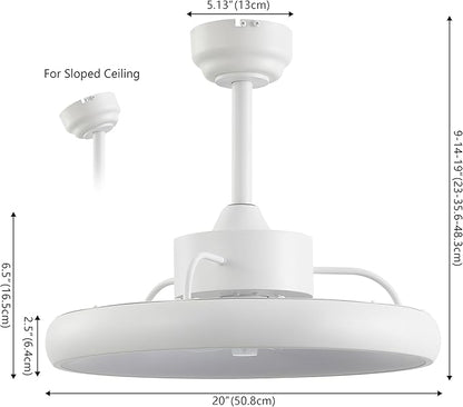 Oval AIR Loren 20" Small Smart Ceiling Fan with Light, Semi Flush Mount, Quiet 6-Speed Reversible Motor, Dimmable LED, Adjustable CCT, App & Remote Control, Minimalist, White AIR8002D